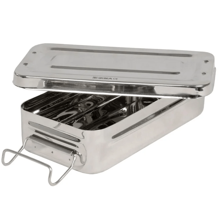 SCATOLA INOX 25X12X4.6CM C/MANICI