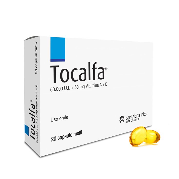 Tocalfa 50000 UI + 50mg Vitamina A + E Integratore Alimentare 20 Capsule Molli Tocalfa 50000 UI + 50mg Vitamina A + E Integratore Alimentare 20 Capsule Molli