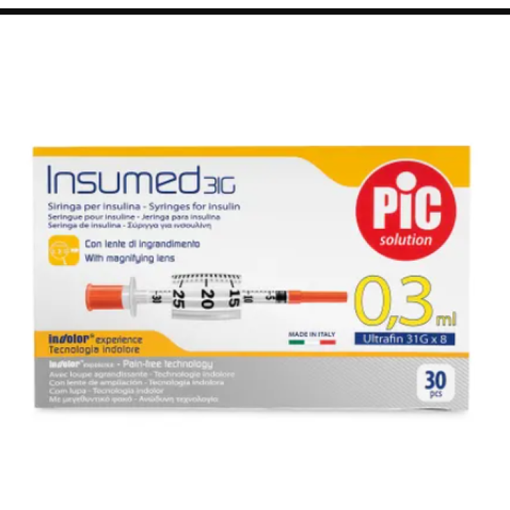 Insumed&nbsp;31G Siringa Per Insulina 0,3ml 31Gx8 Pic Solution 30 Pezzi
