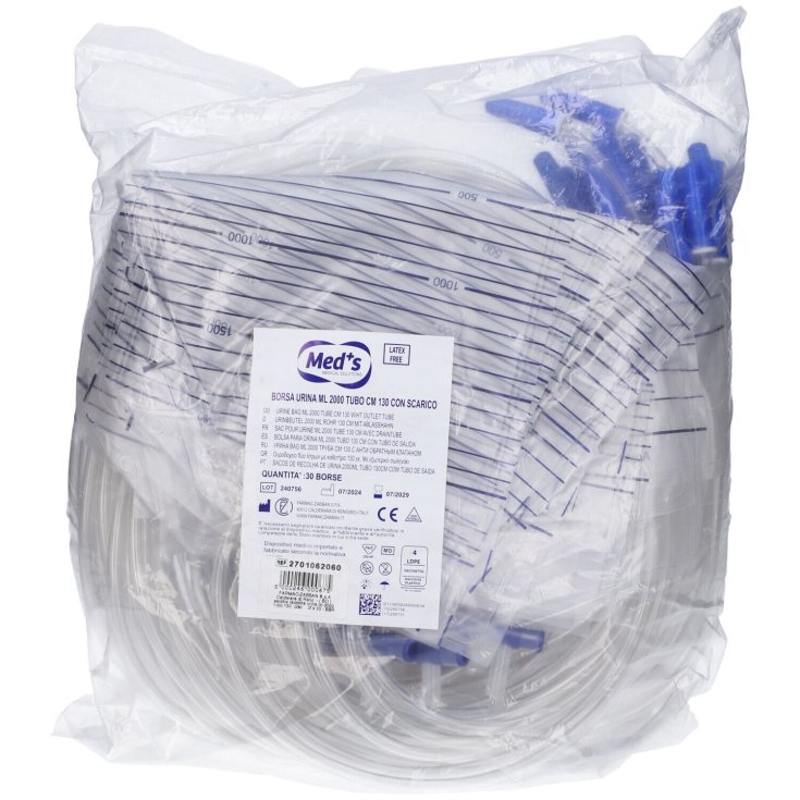 MED'S Borsa Urina 2000 ml Tubo 130 cm con Scarico SSR &ndash; 1 Confezione 30 Borse