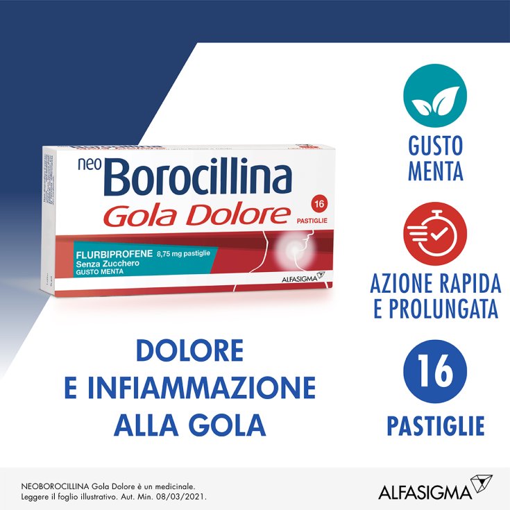NeoBorocillina Gola Dolore Alfasigma 16 Pastiglie Menta Senza Zucchero NeoBorocillina Gola Dolore Alfasigma 16 Pastiglie Menta Senza Zucchero