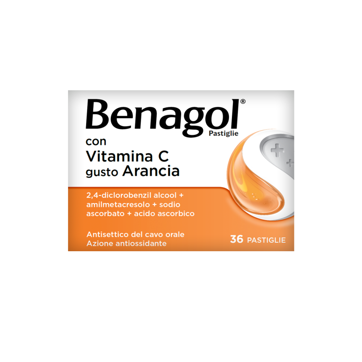 Benagol 36 Pastiglie  Vit C Gusto Arancia  antisettico per bocca e gola