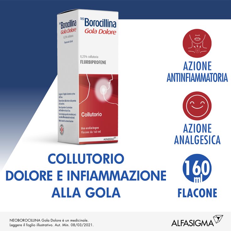 Neoborocillina Gola Dolore Colluttorio Alfasigma 160ml Neoborocillina Gola Dolore Colluttorio Alfasigma 160ml