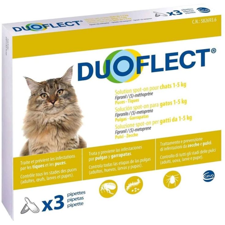 Duoflect  Antiparassitario per Cani e Gatti da 3 Pipette - Gatti 1-5 Kg