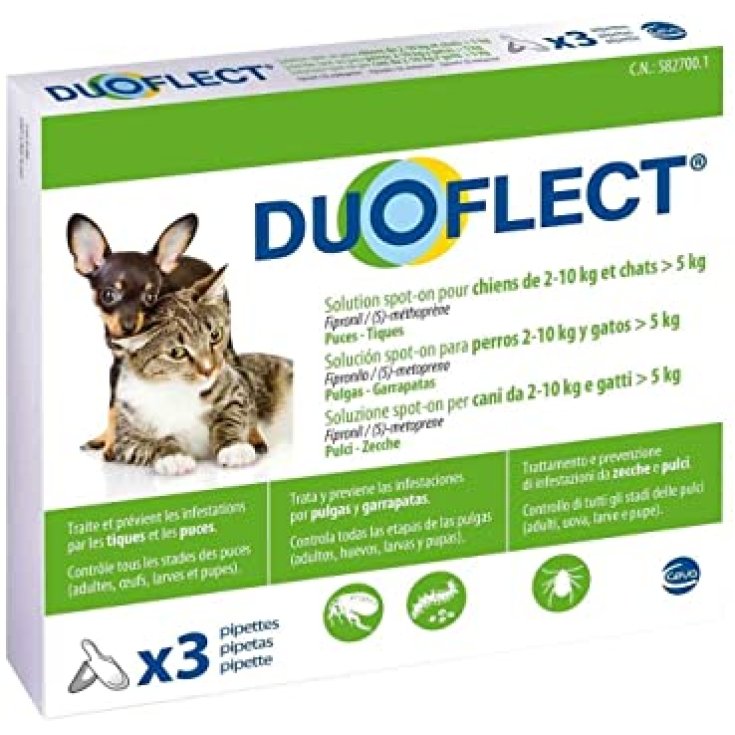 Duoflect  Antiparassitario per Cani e Gatti da 3 Pipette - Cani 2-10 Kg - Gatti oltre 5 Kg