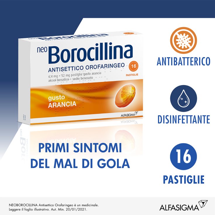 NeoBorocillina Antisettico Orofaringeo Alfasigma 16 Pastiglie Arancia NeoBorocillina Antisettico Orofaringeo Alfasigma 16 Pastiglie Arancia