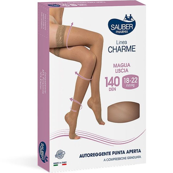 Linea Charme Autoreggente Punta Aperta 140D Beige 3&nbsp;Sauber 1 Paio