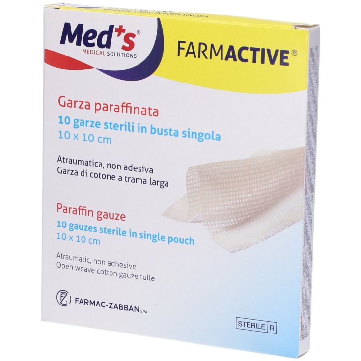 Med's FarmActive&reg; Garza Paraffinata Sterile 10x10cm Farmac-Zabban 36 Pezzi