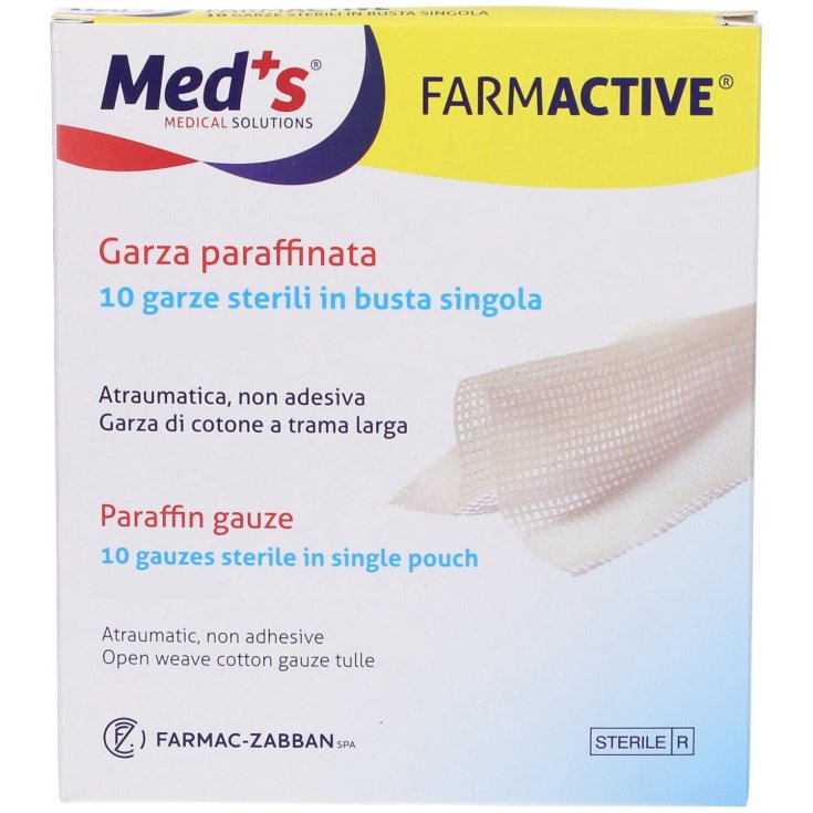 Med's FarmActive&reg; Garza Paraffinata Sterile 10x30cm Farmac-Zabban 10 Pezzi