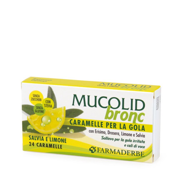 Mucolid Bronc&nbsp;Caramelle Per la Gola Salvia e Limone Farmaderbe 24 Caramelle