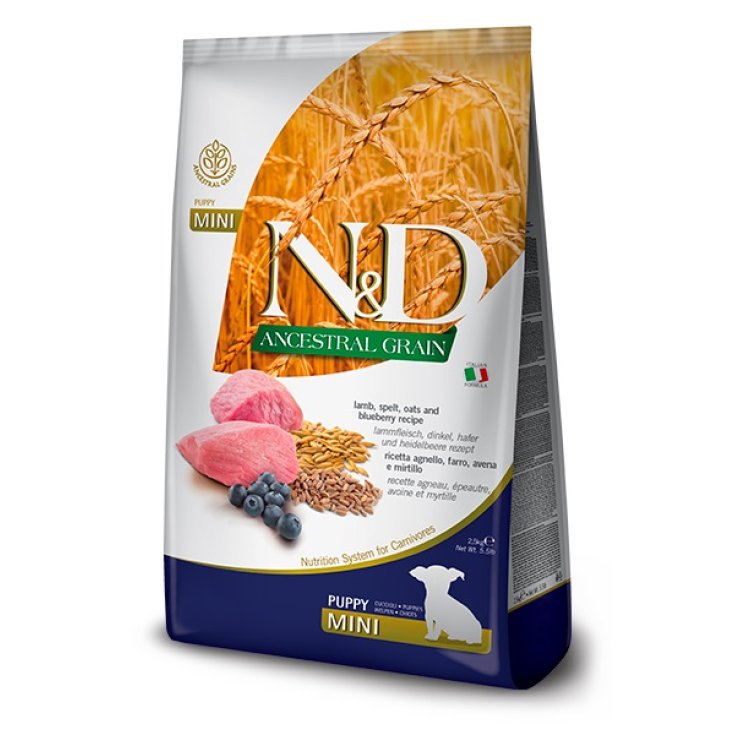 Crocchette Puppy Mini Agnello e Mirtillo Farro Avena N&D 2,5Kg