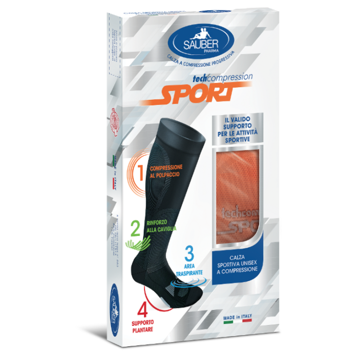 Sauber Sport Calza Unisex A Compressione Progressiva Colori Grigio/Verde Fluo Taglia S