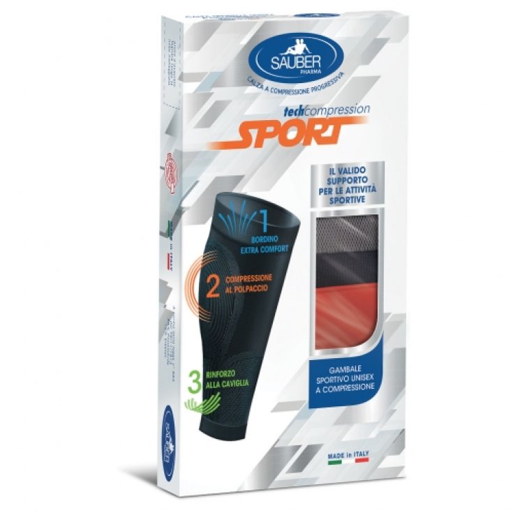 Sauber Sport Gambale Unisex A Compressione Progressiva Colori Grigio/Rosso Taglia S