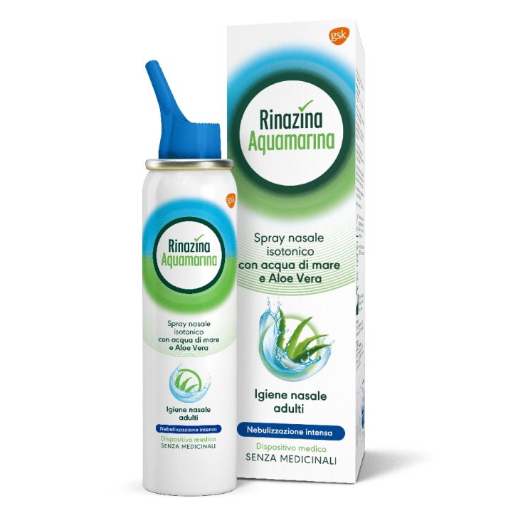 Rinazina Aquamarina Spray Nasale Isotonico Con Aloe Vera Nebulizzazione Intensa 100ml