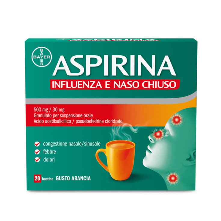 Aspirina Influenza e Naso Chiuso, anche in acqua calda, 20 Bustine