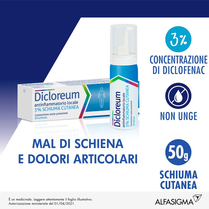 Dicloreum 3% Schiuma Cutanea Alfasigma 50ml Dicloreum 3% Schiuma Cutanea Alfasigma 50ml