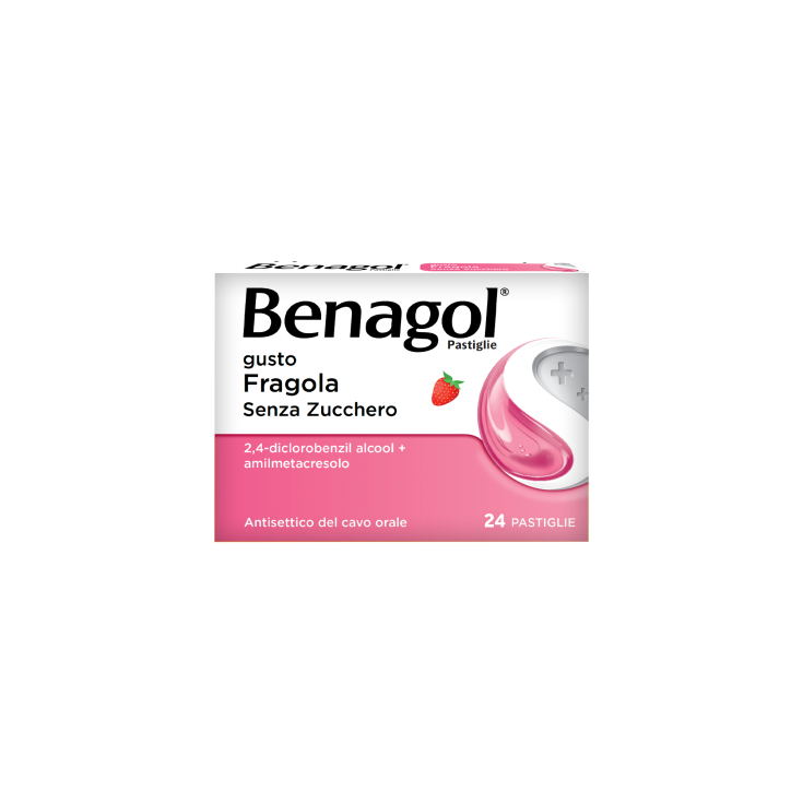 Benagol 24 Pastiglie  Fragola  senza zucchero  antisettico per bocca e gola