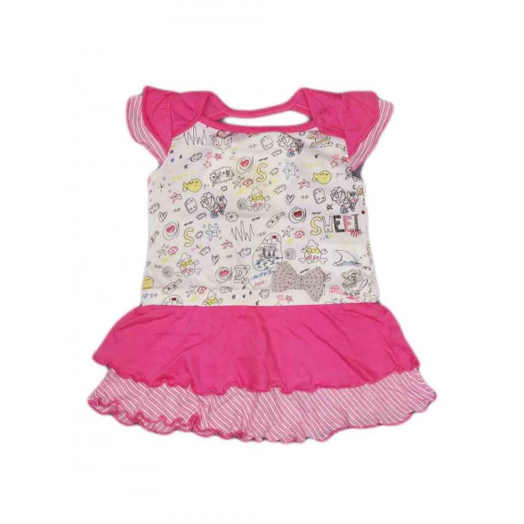 Vestitino Cotone Bimba CHICCO Bianco Rosa 6&nbsp;Mesi