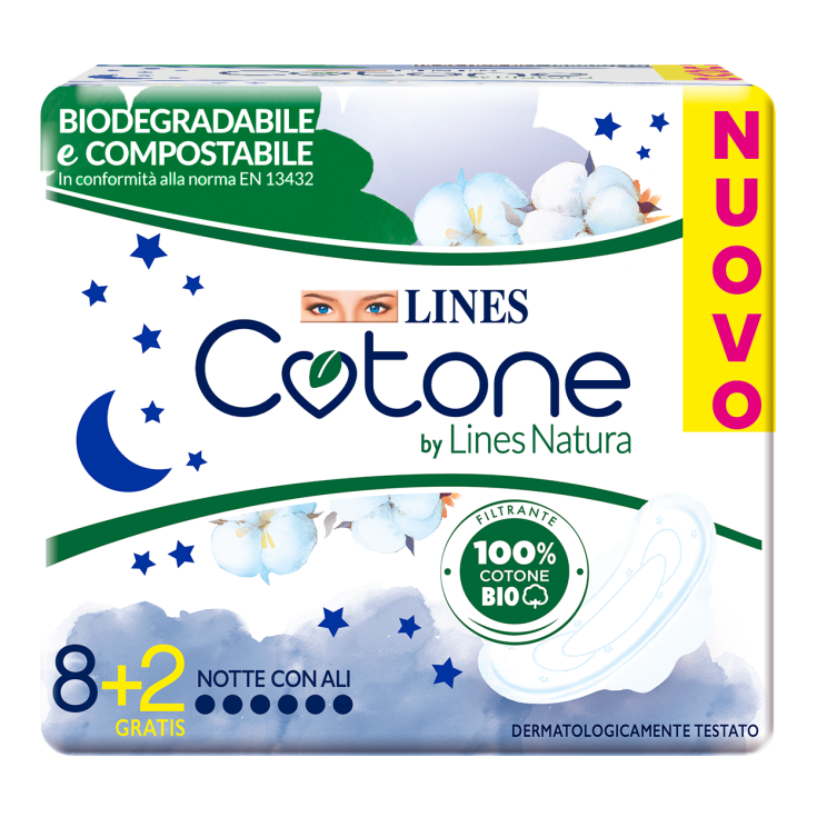 Cotone Bio Notte Con Ali Lines 8+2 Pezzi
