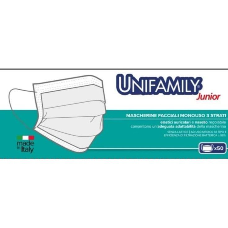 Mascherine Monouso 3 Strati Junior Rosa Unifamily&reg; 50 Pezzi