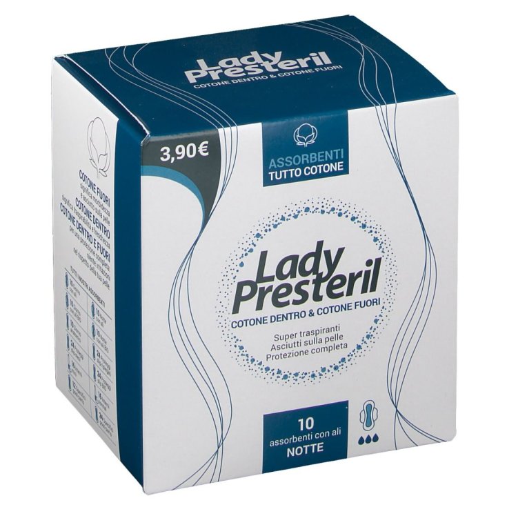 Lady Presteril Cotone 10 Assorbenti con Ali Notte