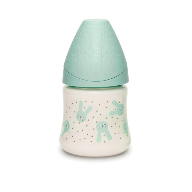 HYGGE Biberon di vetro Tettarella rotonda flusso lento 120ml (coniglio pois verde) Suavinex