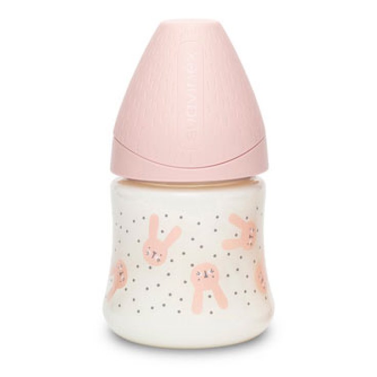 HYGGE Biberon Tettarella rotonda&nbsp;flusso lento 150ml (coniglio pois rosa) Suavinex