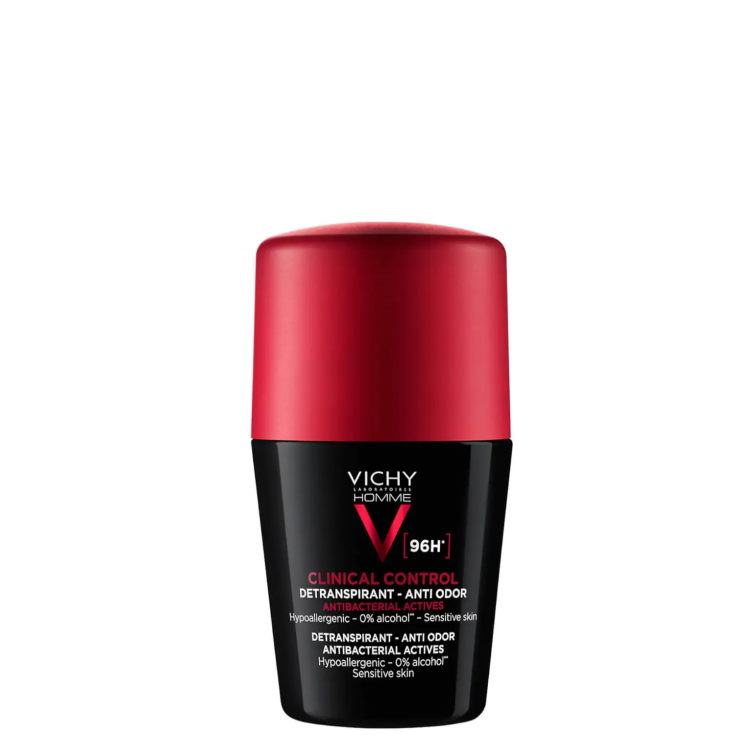 Vichy Homme Clinical Control Deodorante 96H - Roll-on Anti-traspirante. No Alcool. Ipoallergenico. Anti-Batterico. 50 ml efficace per 96 ore