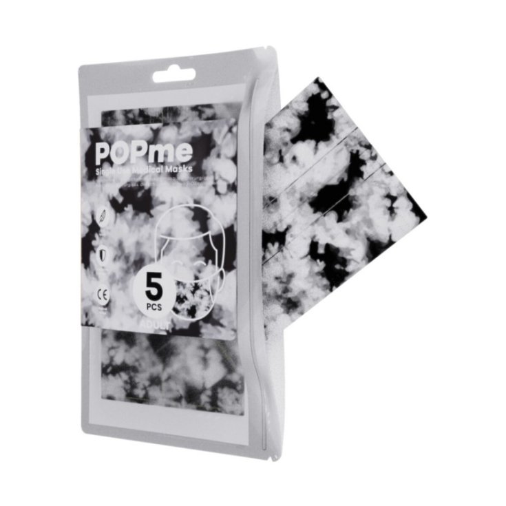 Mascherina Chirurgica Adult  Black&White Tie Dye POPme 5 Pezzi