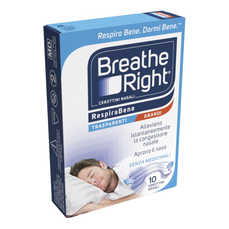 Breathe Right&reg; Cerottini Nasali Trasparenti Grandi 10 Pezzi