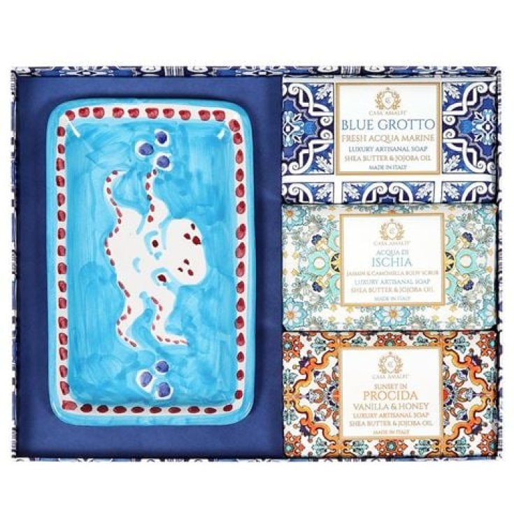 Blue Grotto Sapone Artigianale Con Maiolica Casa Amalfi 3 Pezzi