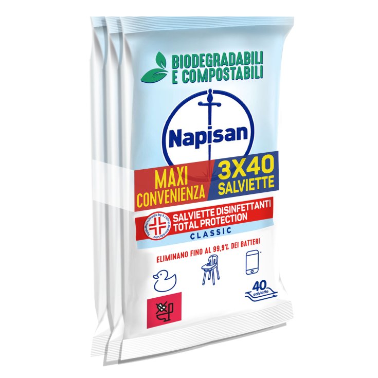 Napisan Salviette Disinfettanti Total Protection Biodegradabili Classic 3x40 Pezzi