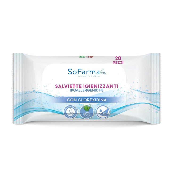 Sofarmapi&ugrave; Salviette Igienizzanti Ipoallergeniche Con Clorexidina 20 Pezzi