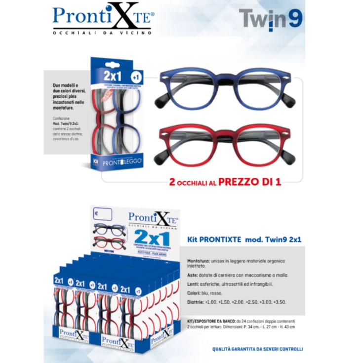 Twin 9 Blu Rosso&nbsp;Diottrie +1,50 ProntiXTe 2 Paia