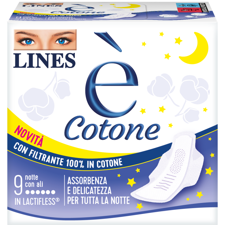 Assorbenti Cotone Notte con Ali LINES&nbsp;&egrave;&nbsp;9 Pezzi