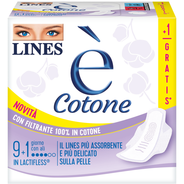 Assorbenti Cotone Giorno con Ali LINES&nbsp;&egrave; 9+1 Pezzi