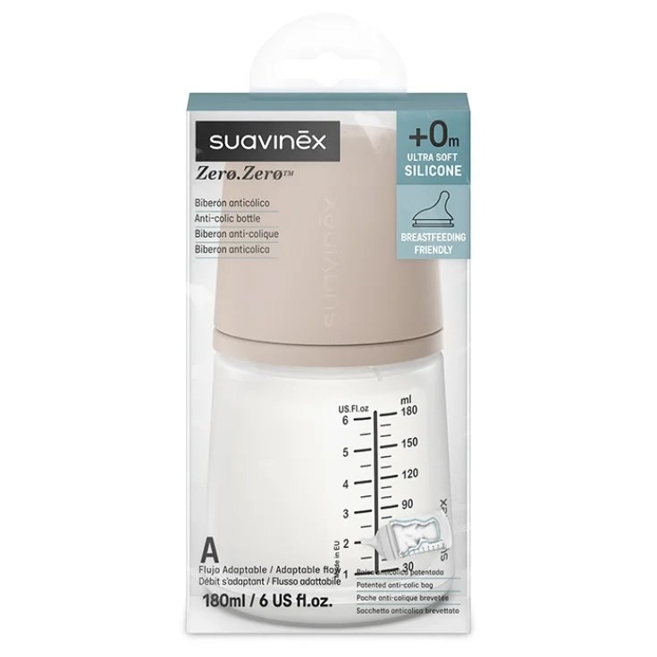 Zero Zero Biberon Silicone 180ml Flusso Adattabile Medium Nude Suavinex