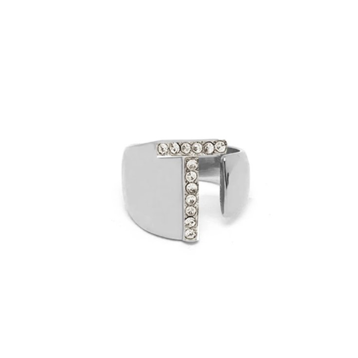 Anello Lettera T Argento&nbsp;Strass Linea ABC MyLovly