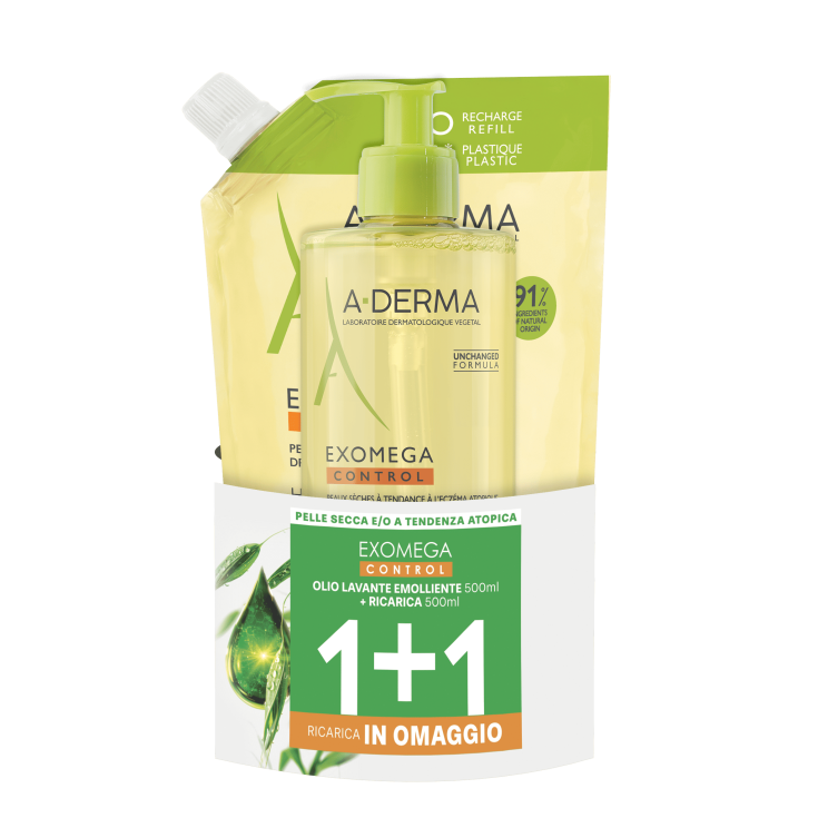 Olio Lavante Emolliente + Ricarica Exomega A&bull;Derma 2x500ml