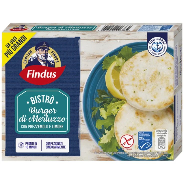 Bistr&ograve; Burger Di Merluzzo Con Prezzemolo E Limone Findus 190g