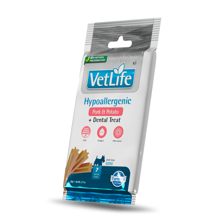 VetLife Hypoallergenic Pork&Potato + Denta1 Treat Farmina 7 Pezzi