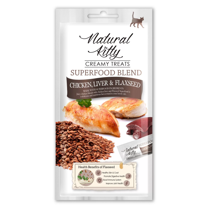Superfood Blend Creamy Treats Pollo Fegato & Semi di Lino Natural Kitty 4x12g