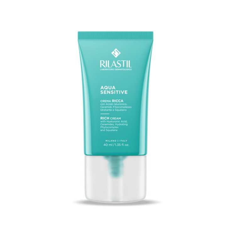 Rilastil Aqua Sensitive Crema Ricca - Crema viso idratante per pelle secca e sensibile, 40 ml