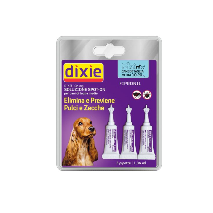 Dixie Spot-On Cani Taglia Media, 3 Pipette da 134mg, Antipulci e Zecche