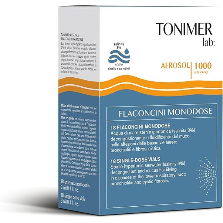 Tonimer Aerosol 1000 Soluzione Ipertonica Sterile, 18 Flaconcini Monodose Tonimer Aerosol 1000 Soluzione Ipertonica Sterile, 18 Flaconcini Monodose