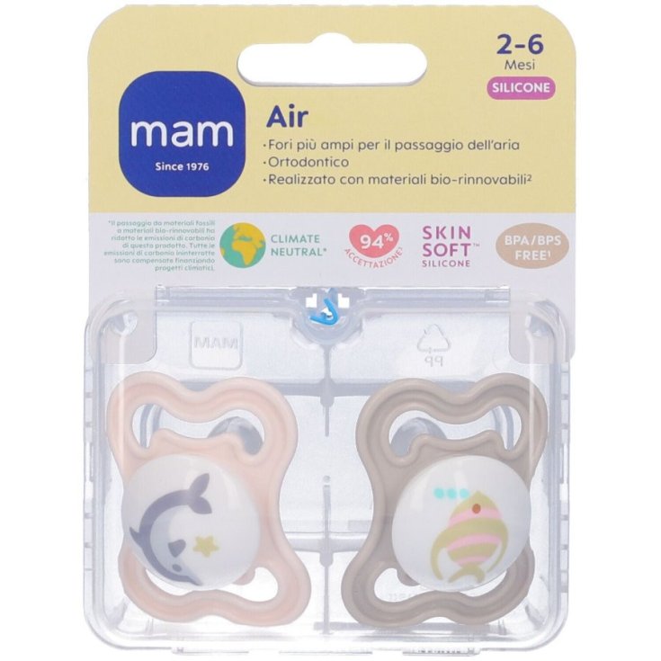 Mam Air Succhietto 2-6 Mesi Neutro Silicone, 2 Pezzi