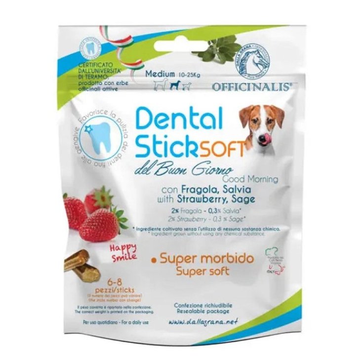 Officinalis Dental Stick Cani Media Taglia con Fragola e Salvia, 6/8 Pezzi