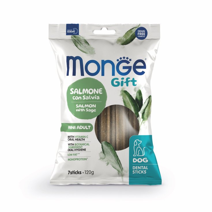 Monge Dental Sticks Mini Salmone e Salvia per Cani Adulti, 120 g