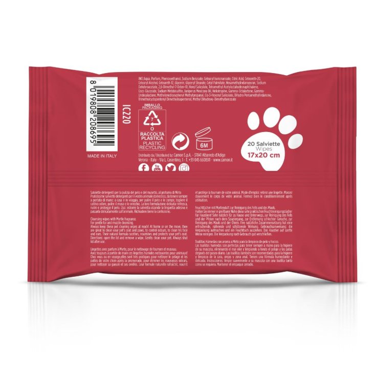 Camon Salviette Detergenti per Cani e Gatti al Mirto - 20 Pezzi