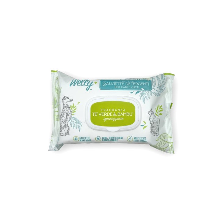 Salviette Detergenti T&egrave; Verde E Bamb&ugrave; Per Cani e Gatti - 40 Salviette